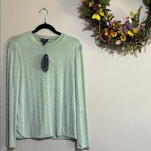 Shimmery White Beads on Pastel Green Long Sleeve Top